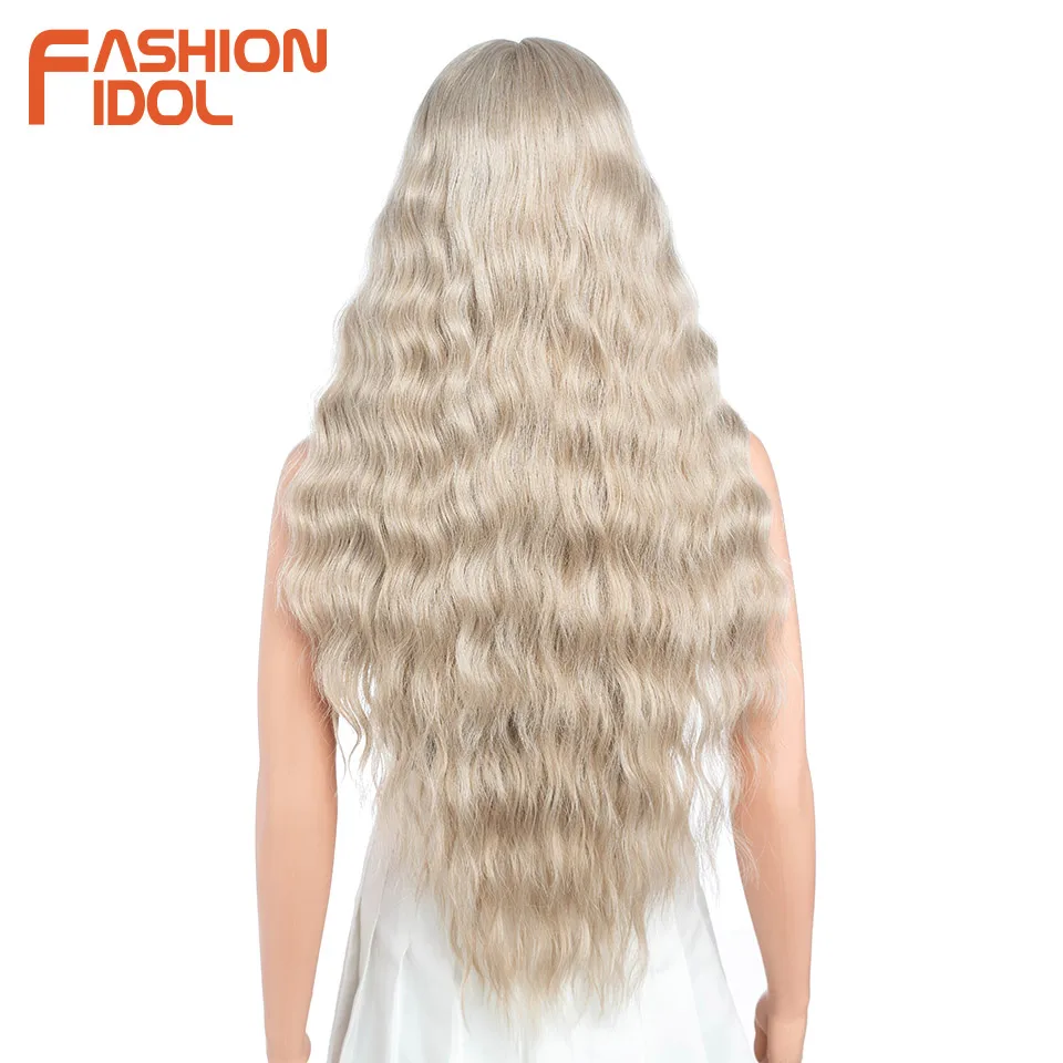 FASHION IDOL 30 Inch Lace Front Wigs Synthetic Ombre Blonde Water Wave Hair Wigs For Women High Temperature Fiber Cosplay Wigs image 2