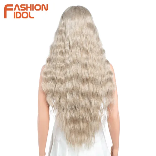 Imagen 2 del producto FASHION IDOL-pelucas frontales de encaje ondulado con agua para mujer, pelucas sintéticas de Cosplay, pelo rubio degradado, fibra de alta temperatura, 30 pulgadas