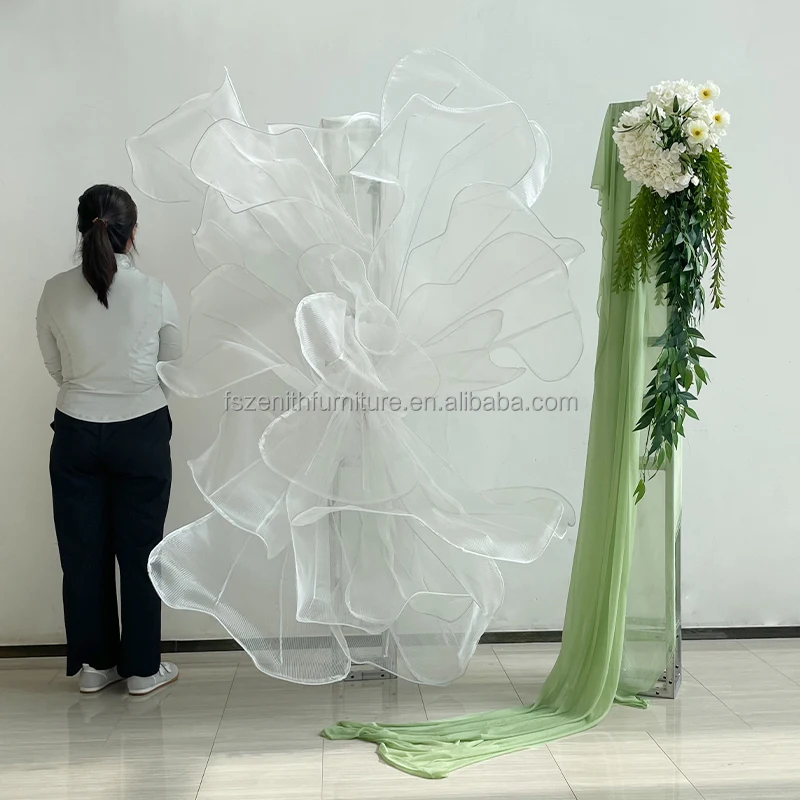 custom wedding silk organza big background fabric handmade flower layout props stage wedding decoration