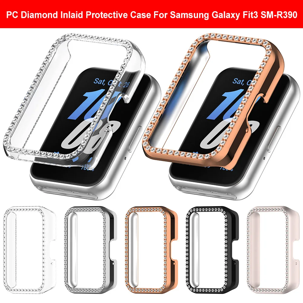 PC Diamond Inlaid Case Protective Case Frame Anti-Scratch Smartwatch Protective Shell for Samsung Galaxy Fit 3 SM-R390