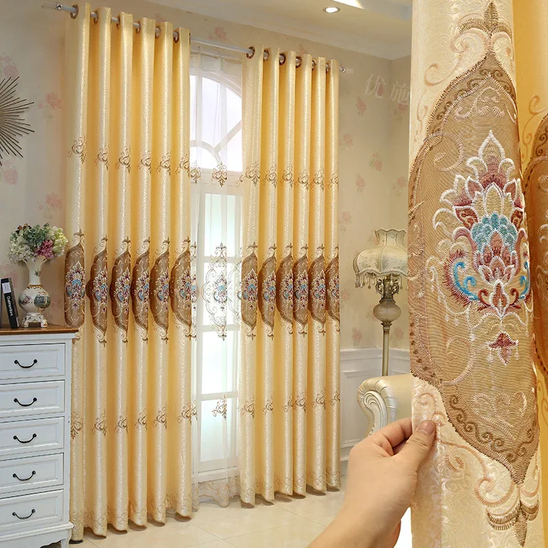 

European Style Curtain Light Luxury Atmosphere Jacquard Finished Product Customization Curtains for Living Dining Room Bedroom