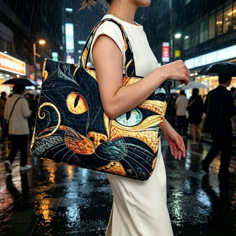 Color matching large-capacity storage bag, fashion handbag, cool and handsome personalized cat face women's bag