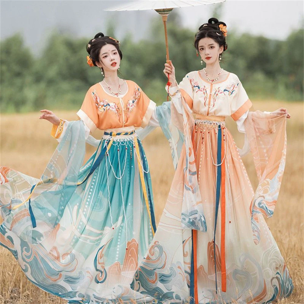 

Tang Dynasty Hanfu Women Chinese Style Floral Embroidery Dress Dance Fairy Costume Cosplay Princess Carnival Clothing