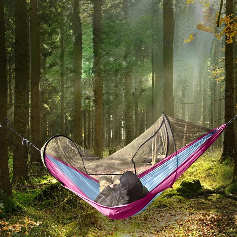 

Fully Automatic Mosquito Net Hammock Quick Release Belt Outdoor Single and Double Nylon Camping Pole Anti-mosquito Hammock