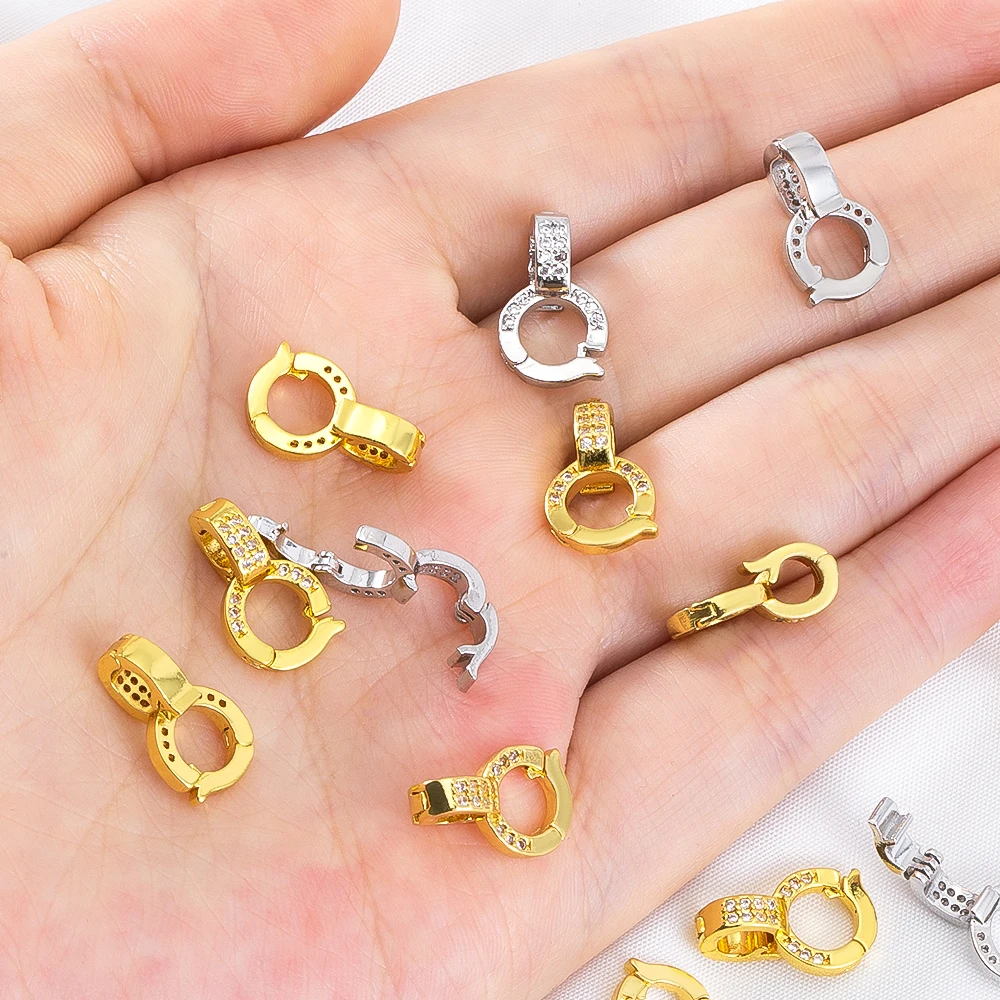 Chiusure a Moschettone Placcate in Oro 18K con Zirconi Incastonati, Ganci in Ottone per Creazione di Gioielli Fai-da-Te, Forniture per Realizzazione di Collane Artigianali