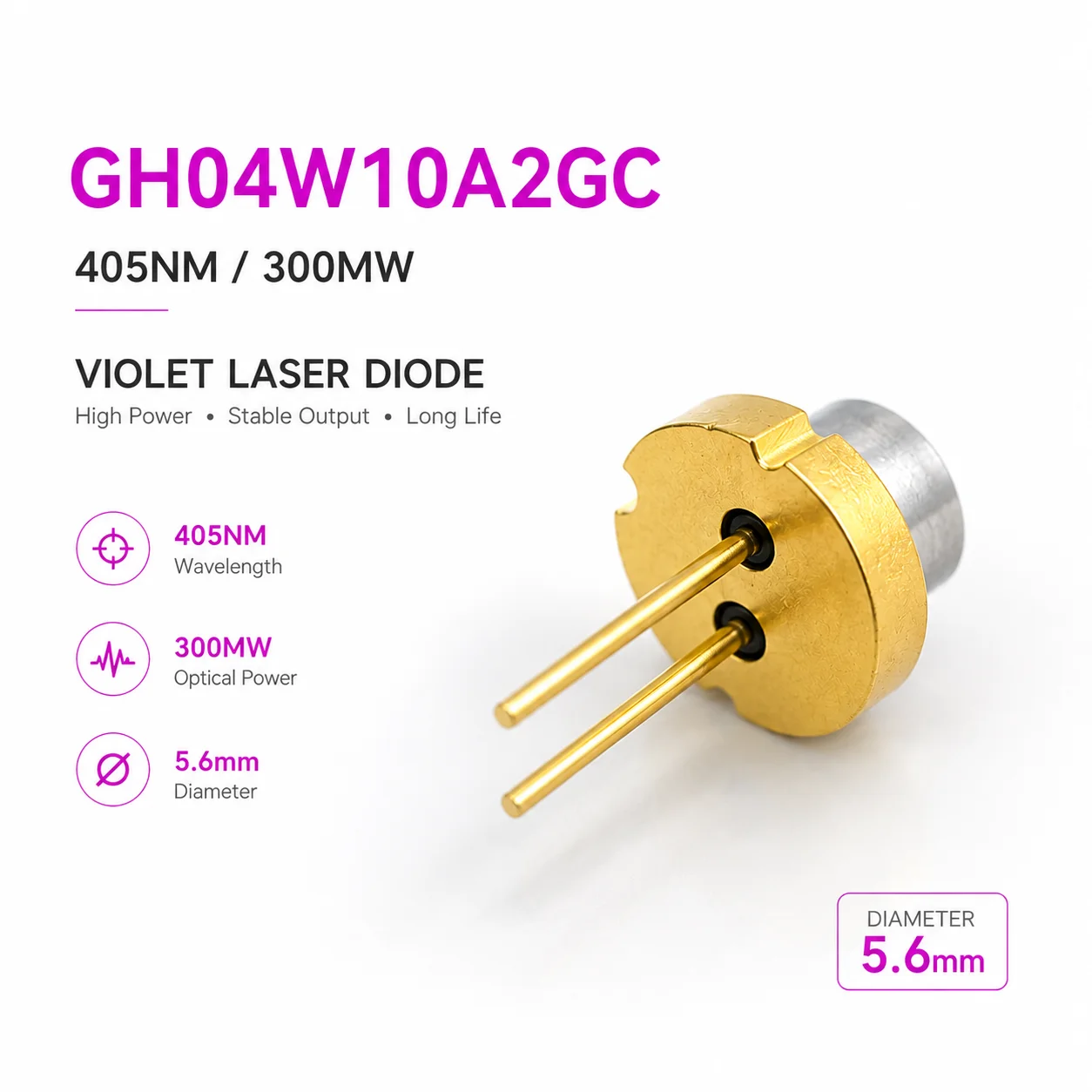 Brand New 405nm 300mW-350mW Violet Laser Diode TO18-5.6mm GH04W10A2GC