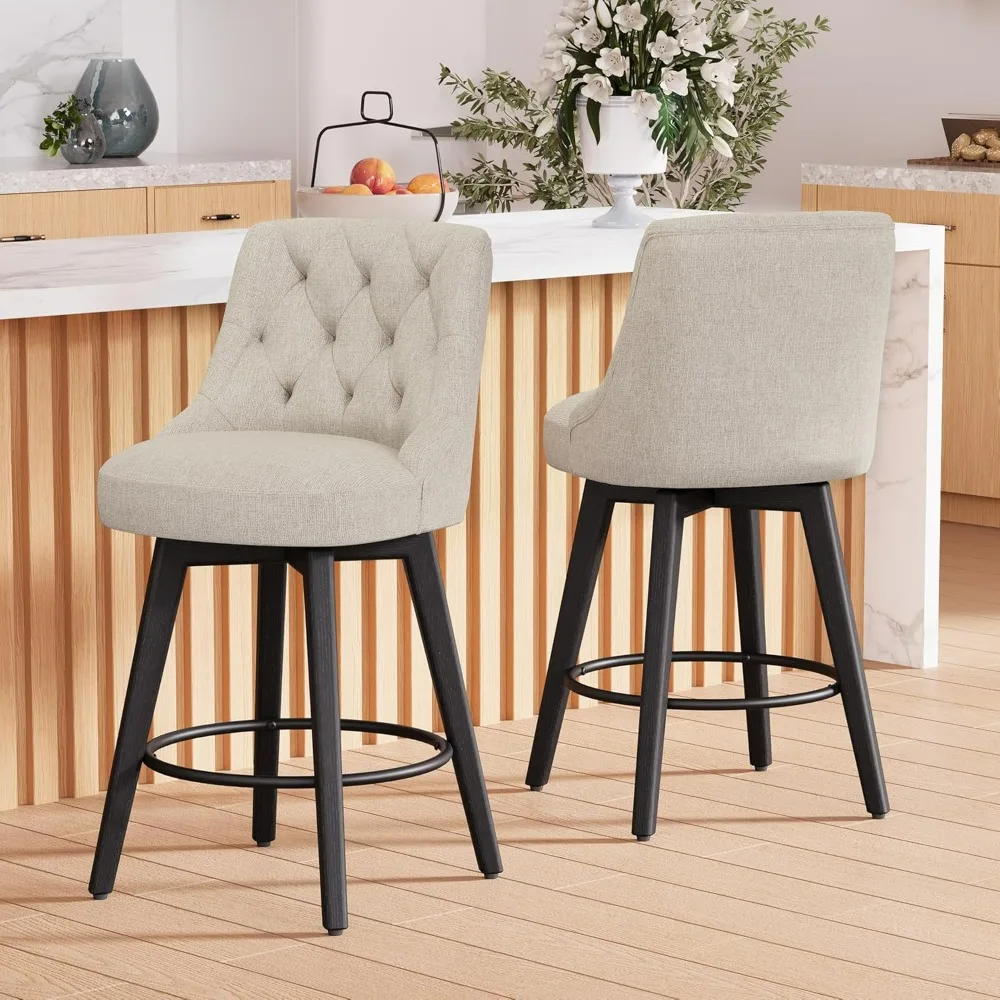 

Counter Bar Stools Set of 2 with Back, 26“H Upholstered Swivel Barstools with Solid Wood Legs for Kitchen Island