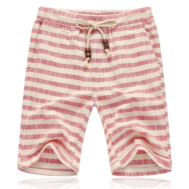 Men's Checkered Cotton Linen Shorts Wide Leg Elastic Waist Breathable Casual Gym Sports Beach Summer Bermuda Shorts for Men