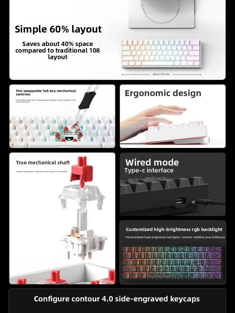 Teclado 60% Wireless Bluetooth 2.4G Mechanical Keyboard RGB Game Wired Computer Mobile Phone Mini Keyboards ipad Teclado Sem Fio - view 5