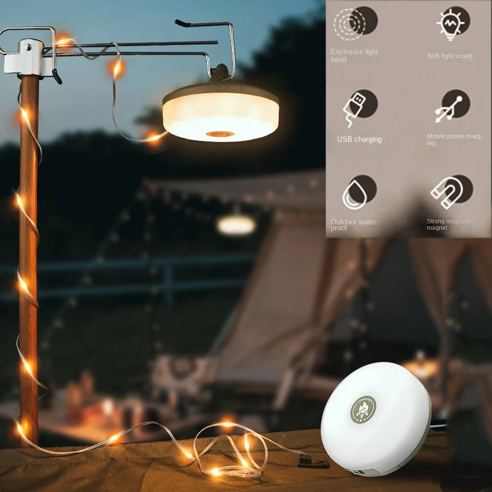 Multifunctional Camping Light USB Charging Waterproof LED Color Atmosphere String Lights 2000mAh Tape Measure Storage Camp Lamp