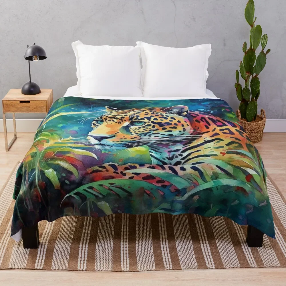 Jaguar Jungle Watercolor Throw Blanket Sofas Nap Blankets