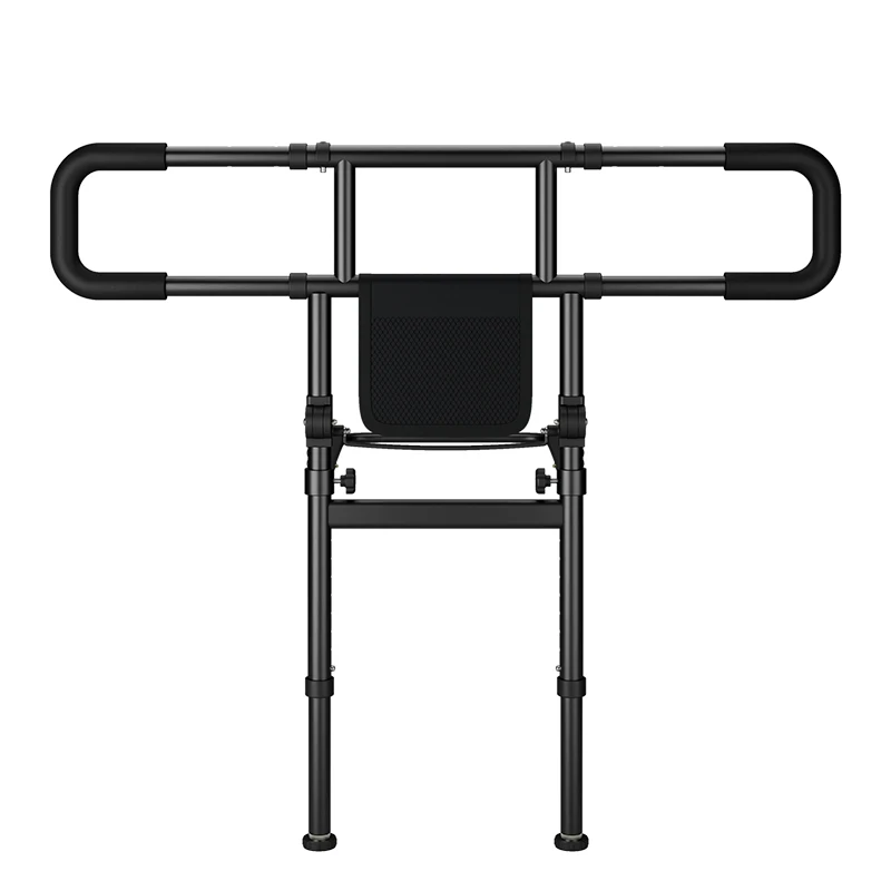 حاجز سرير فولاذي قابل للطي لكبار السن والمعاقين، ارتفاع قابل للتعديل 83-109 سم، خفيف الوزن بسعة 136 كجم، سرير أسود #4