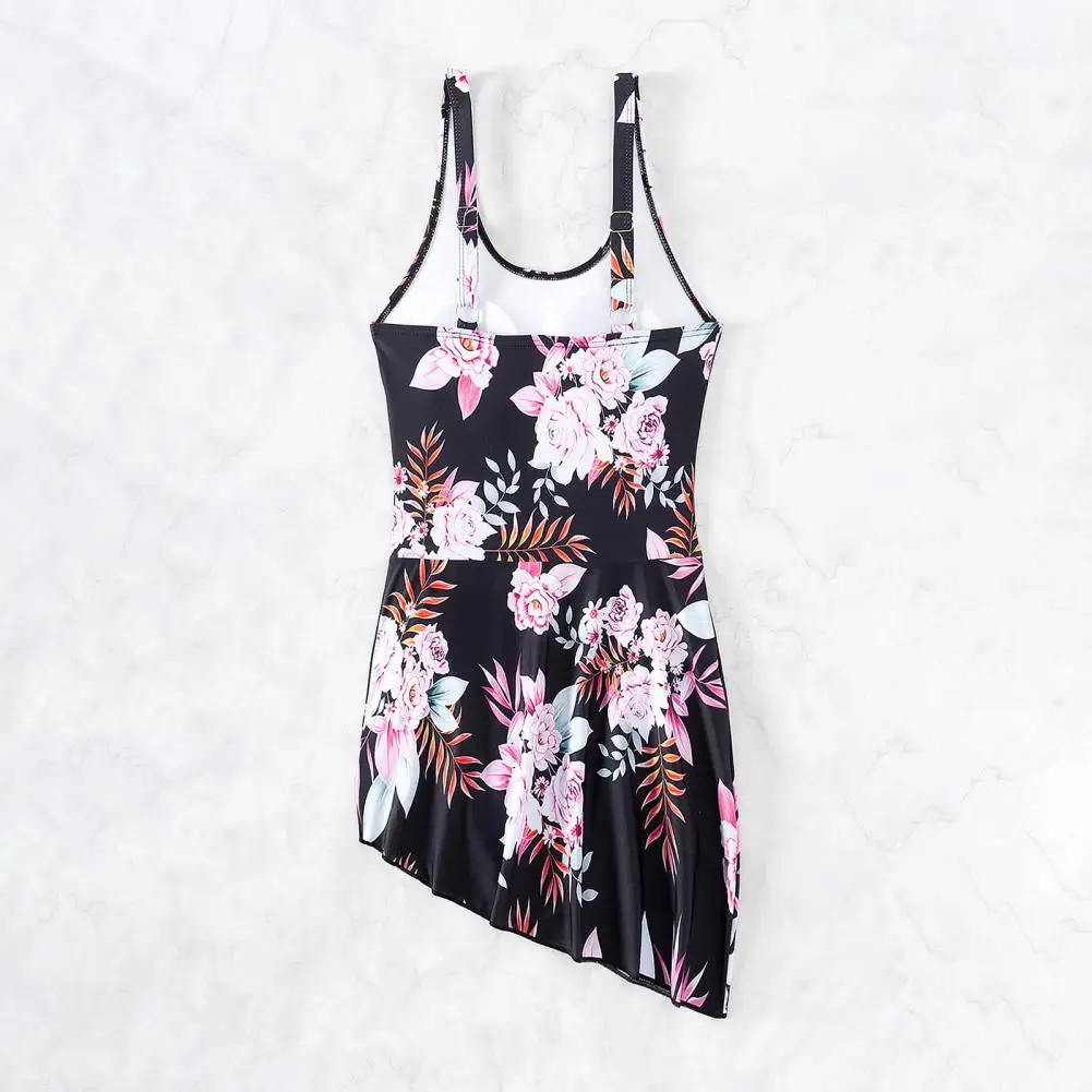 Sexy Printed Bikini Floral Print Padded Swimming Dress with Side Knot Backless One-piece Monokini for Women Stylish U-neck