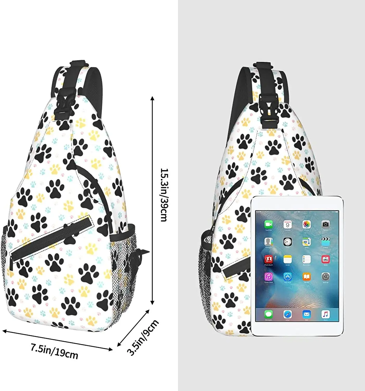 Kawaii Dog Paw Print Sling Bag for Women Men Crossbody Shoulder Backpack Unisex Chest Bags Water Resistant Travel Hiking Daypack