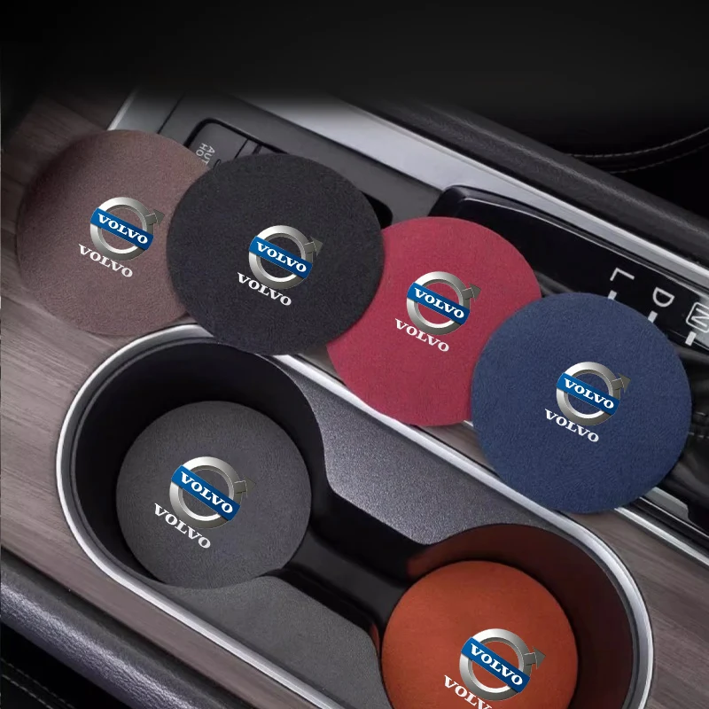 Car Coaster Water Cup Slot Non-Slip Mat Suede Pad Accessories For Volvo XC40 XC60 XC70 XC90 V40 V60 C30 C70 S60 S80 S90 V70 V90