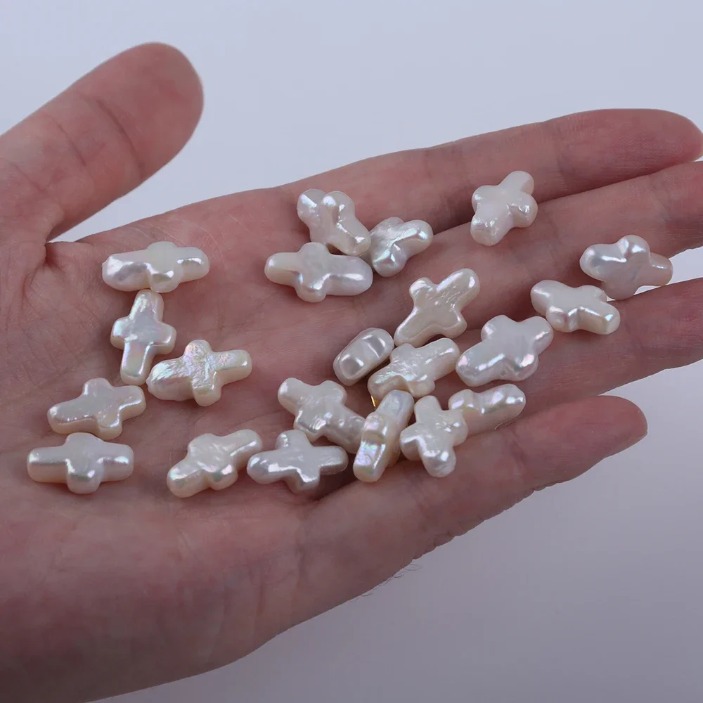 10*15mm white shape small cross cultured freshwater pearl loose beads for jewelry making