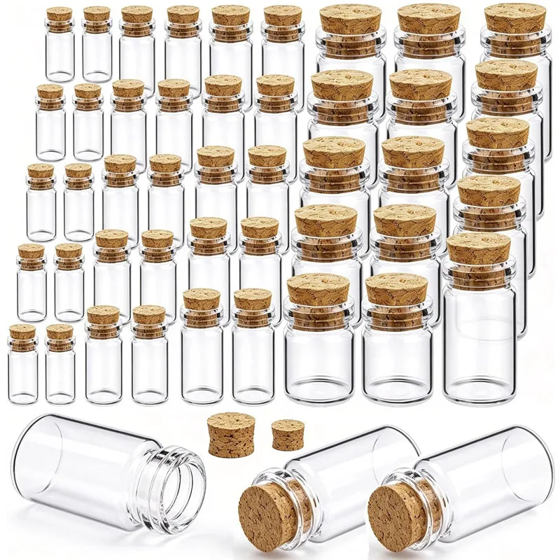 100pcs Glass Bottles Cork Stoppers Mini Test Tube Jars Tiny Containers for DIY Crafts Wishing Bottles Spice Storage