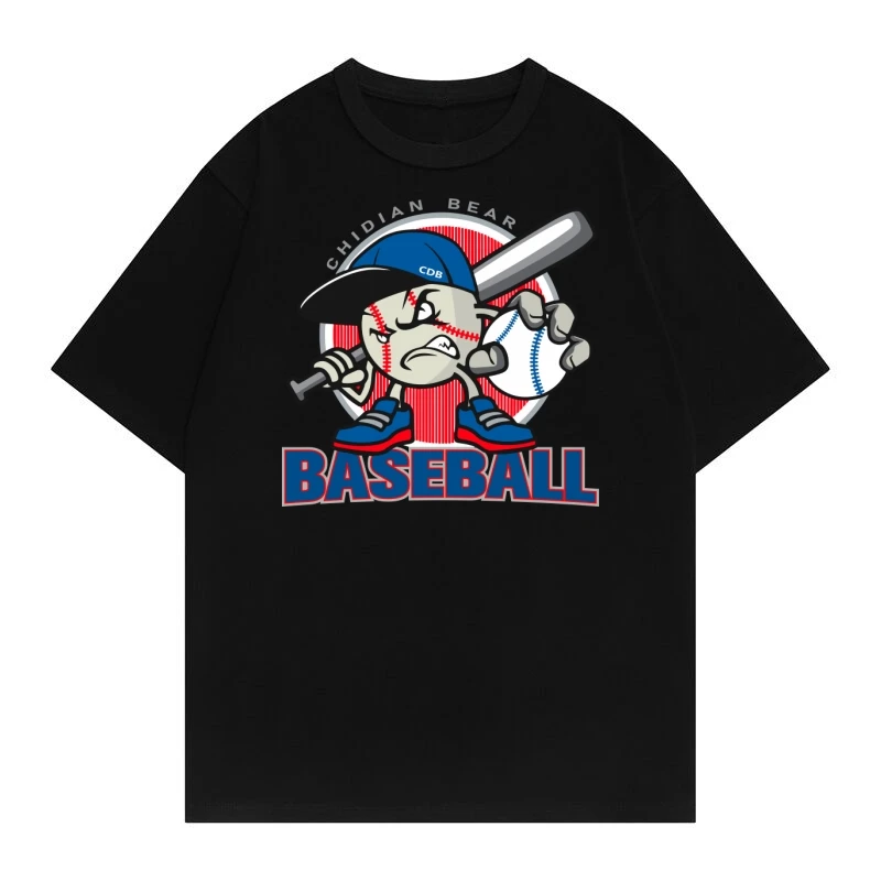 Vayrich Brand 100% Cotton Original Summer Streetwear Hip Hop Tees Chidian Bear Baseball Print Unisex College Casual T-Shirt