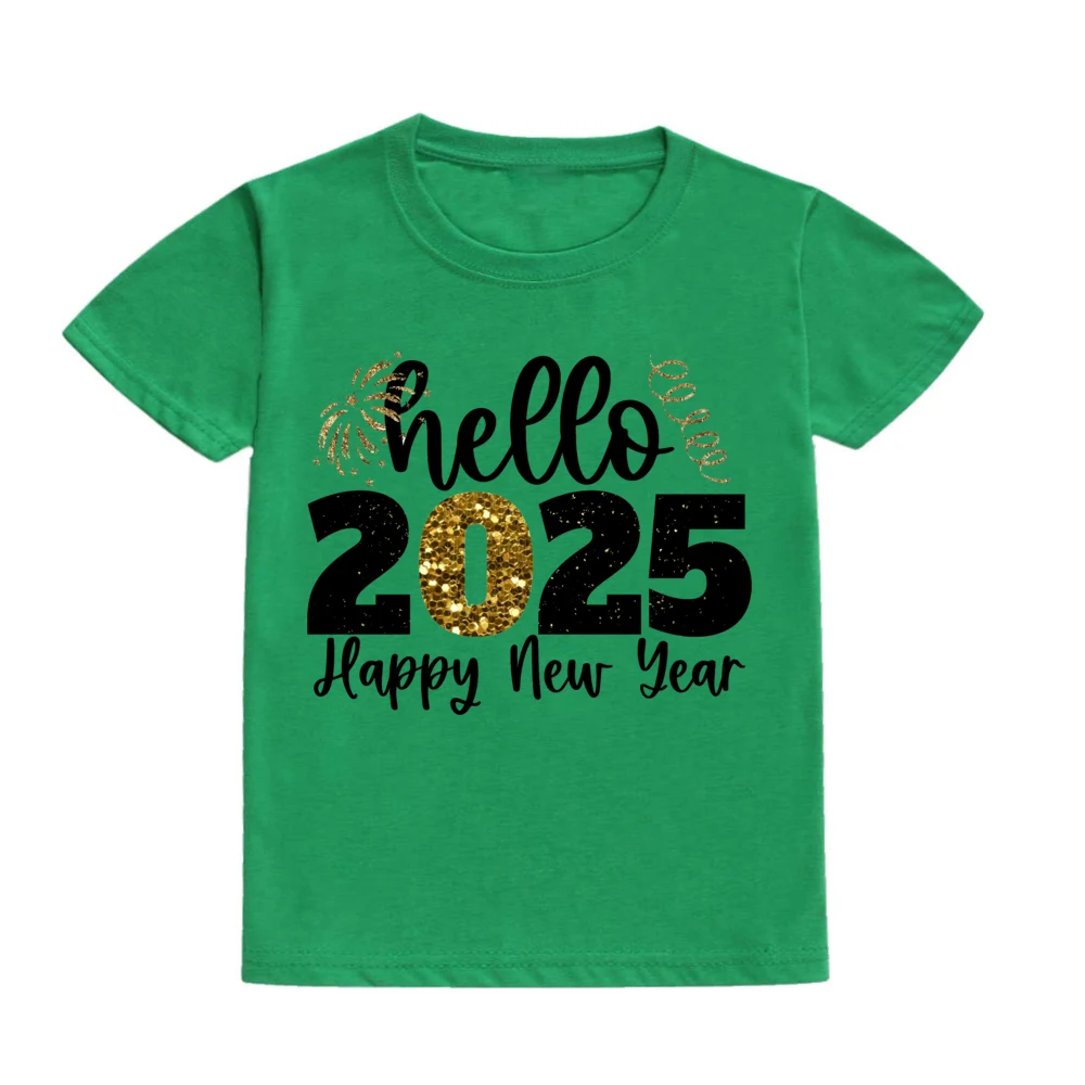 Hello 2025 Happy New Year Kids T-shirt Boys Girls Clothes Toddler New Year Party Gift Tee Child Short Sleeve Shirts Clothes