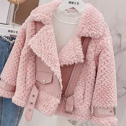 New  Girls  Jacket  Leather  Fleece Thickness   Kids  Coats   Children  Outerwear  Winter Autumn 2022