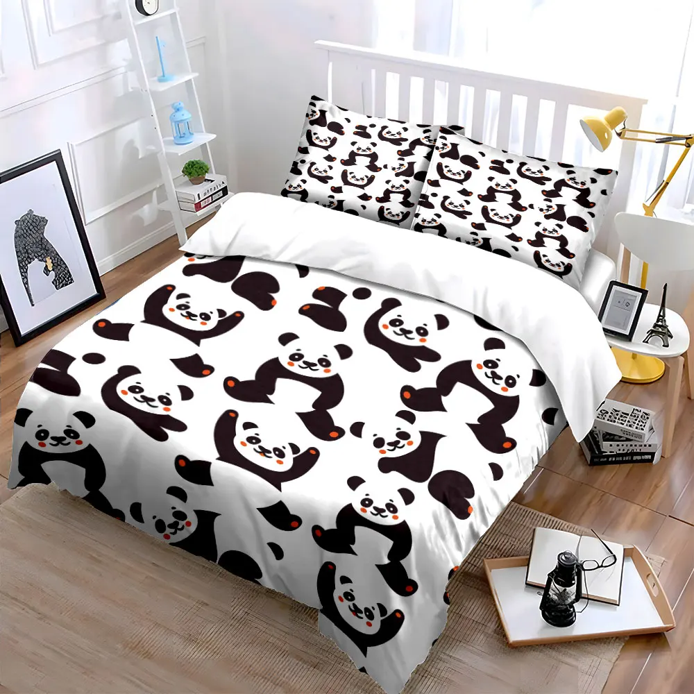 Cartoon panda pattern playful and cute Duvet Cover Set with 3D Printing Design Soft Polyester Bedding Set All-Season Comfort