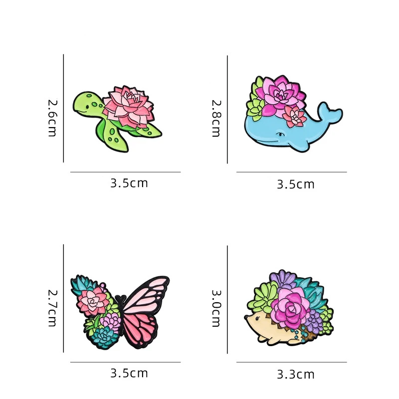 Cute Cartoon Succulent Plant Colorful Animal Enamel Brooch Creative Butterfly Turtle Hedgehog Whale Lapel Pin Badge Accessories image 2