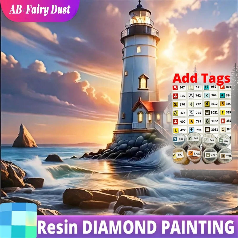 

Смола AB Фея Пыль Маяк Алмазная Мозаика Дом Вышивка Крестом Картина Приморский Пейзаж DIY Акриловые Товары Для Ремесла Праздник G