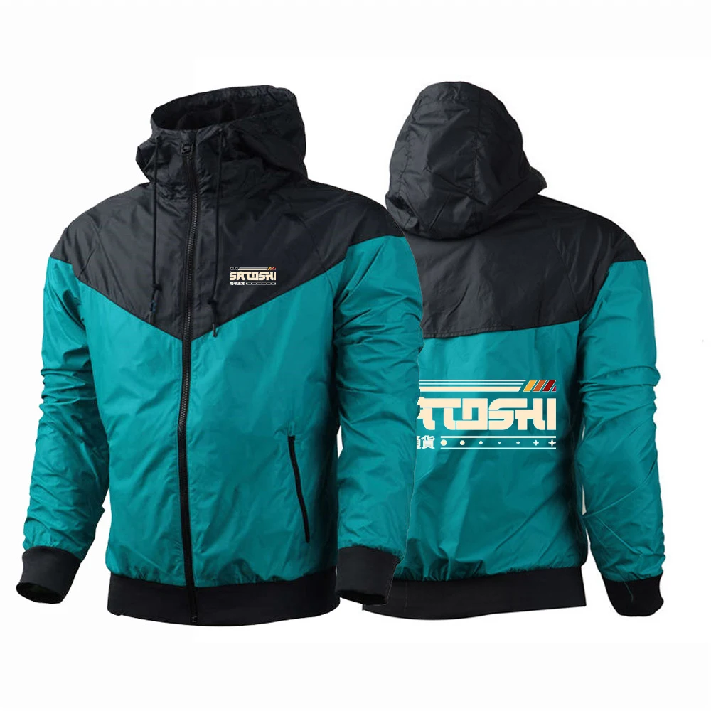 2026 Satoshi and Crypto Graphic Print Men's New Spring And Autumn Comfortable Casual Fashion Five-Color Windbreaker Hooded Coat