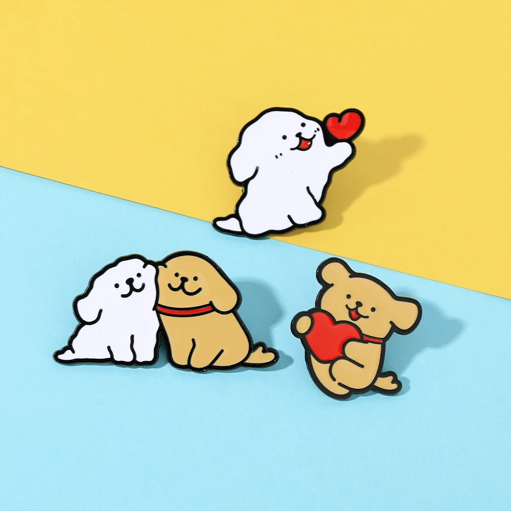 Cute Dog And Heart Enamel Brooches Cartoon Show Love Puppy Lapel Pins Romantic Pet Owner Badge