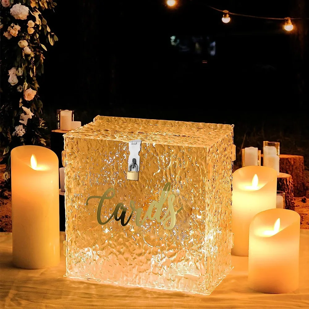

5pcs White Wedding Card Box with Lock Acrylic Gift Card Box for Wedding Reception,DIY with Light Strings Envelope Money Card Box