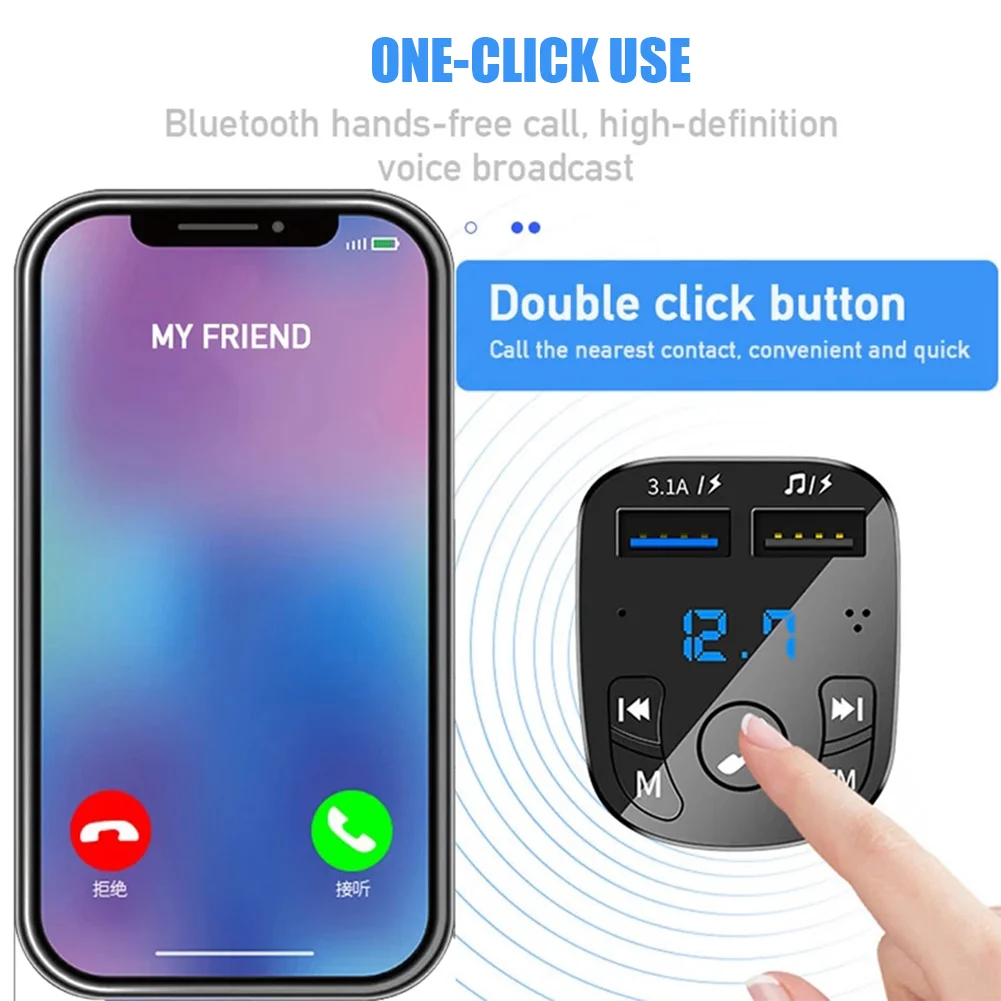 Olaf Car Fast Charger FM Transmitter Bluetooth 5.0 Handsfree Wireless Car Dual USB Car Charger Auto Radio Modulator MP3 Adapter