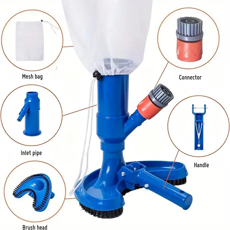 Swimming Pool Vacuum Cleaner Heavy Duty Strong Suction with Telescopic Aluminum Pole for Home Backyard Pool Maintenance