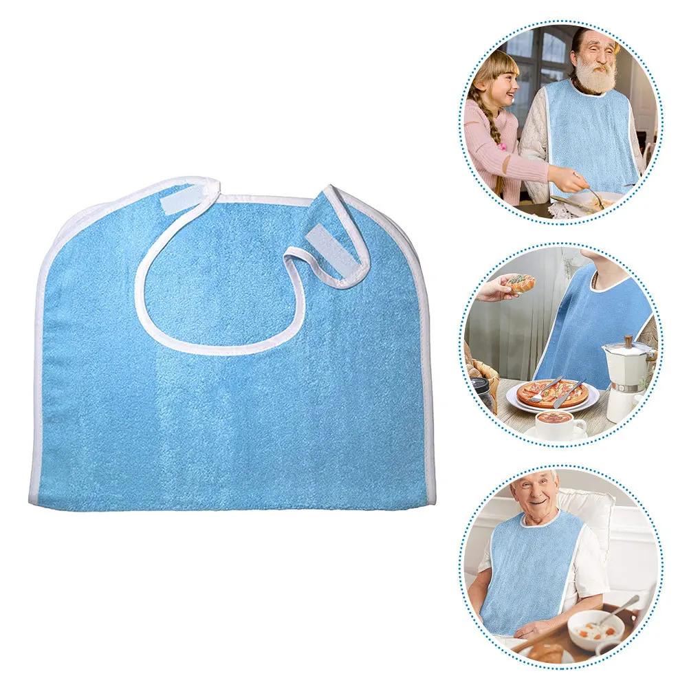 

Light Blue Elderly Bib Waterproof Adult Drool Bib Adjustable Neck Closure Reusable Washable Patient Clothing Protector for Men