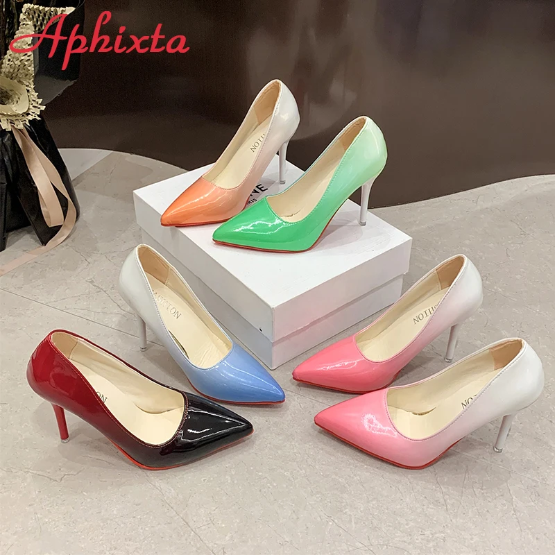 Aphixta 2024 tacchi a spillo alti 10cm décolleté scarpe da donna gradiente due colori sfumati punta a punta tacchi sottili da ufficio in pelle