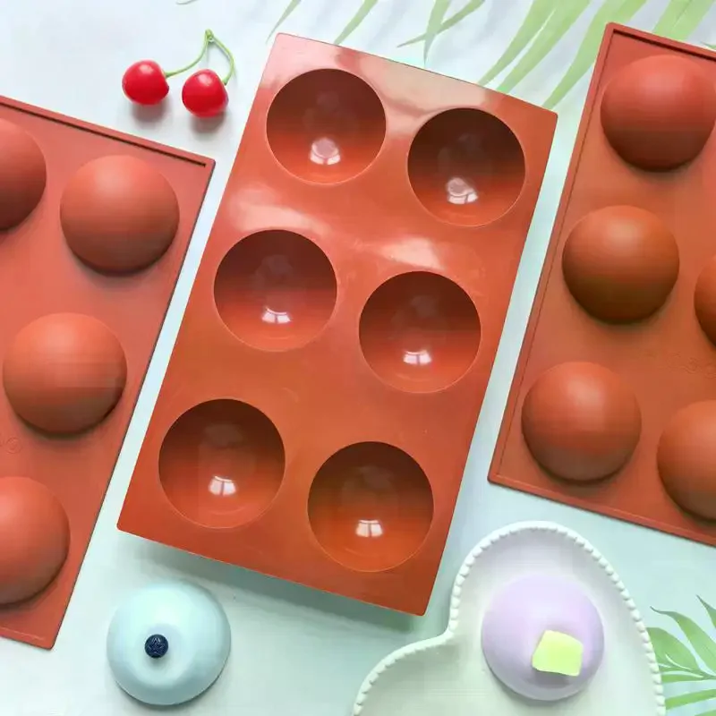6 Holes Round Footprint Silicone Baking Mold Flexible Non-Stick Mould for Cake Fondant Candy Pudding Party Dessert