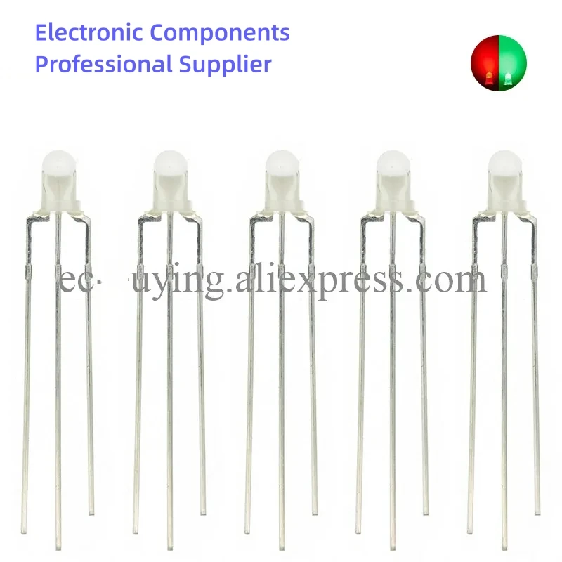 10pcs F3 3mm Diffused Two Color Common Anode/Cathode Round LED Red Warm White Blue Yellow Green Bi-Color Diode Light Emitting