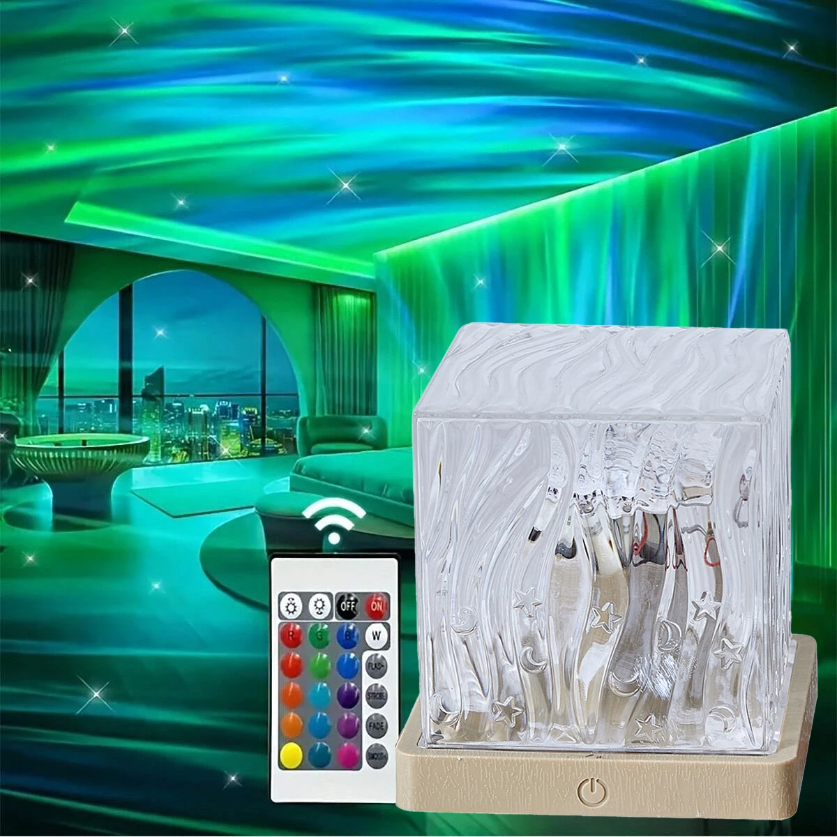 Aurora Light Ocean Wave Projector 16Color Rgb Auto Rotate Ambient Light Remote Home Room Deco Night Light Birthday Gift for Kids