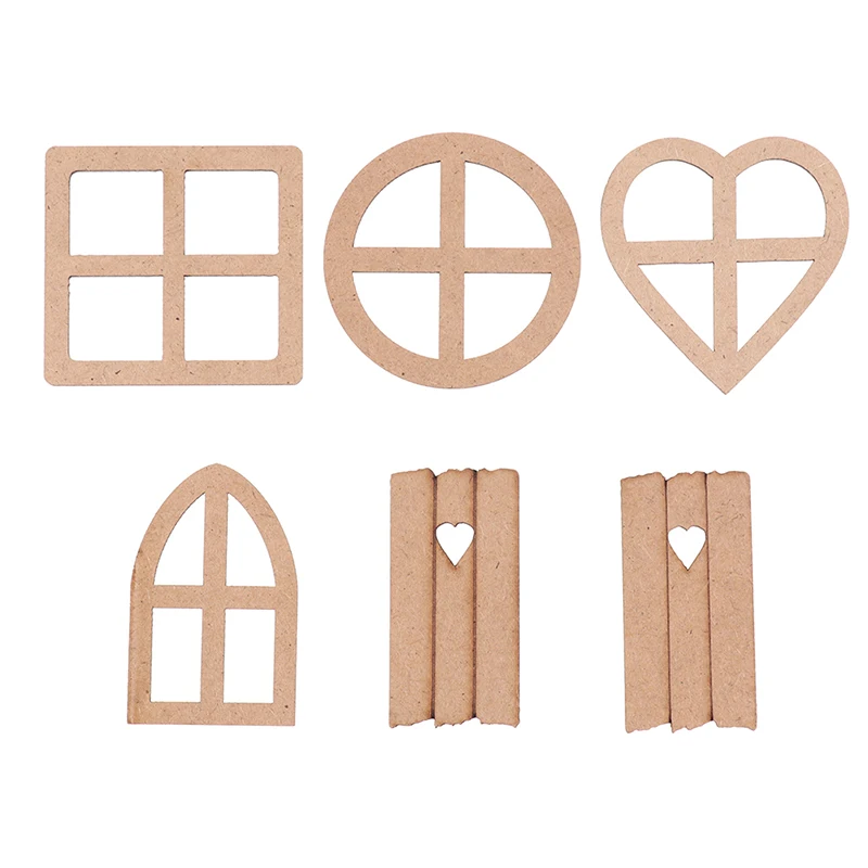 6 Pcs 1:12 Dollhouse Hollow Wooden Window Door Christmas Garden Accessories