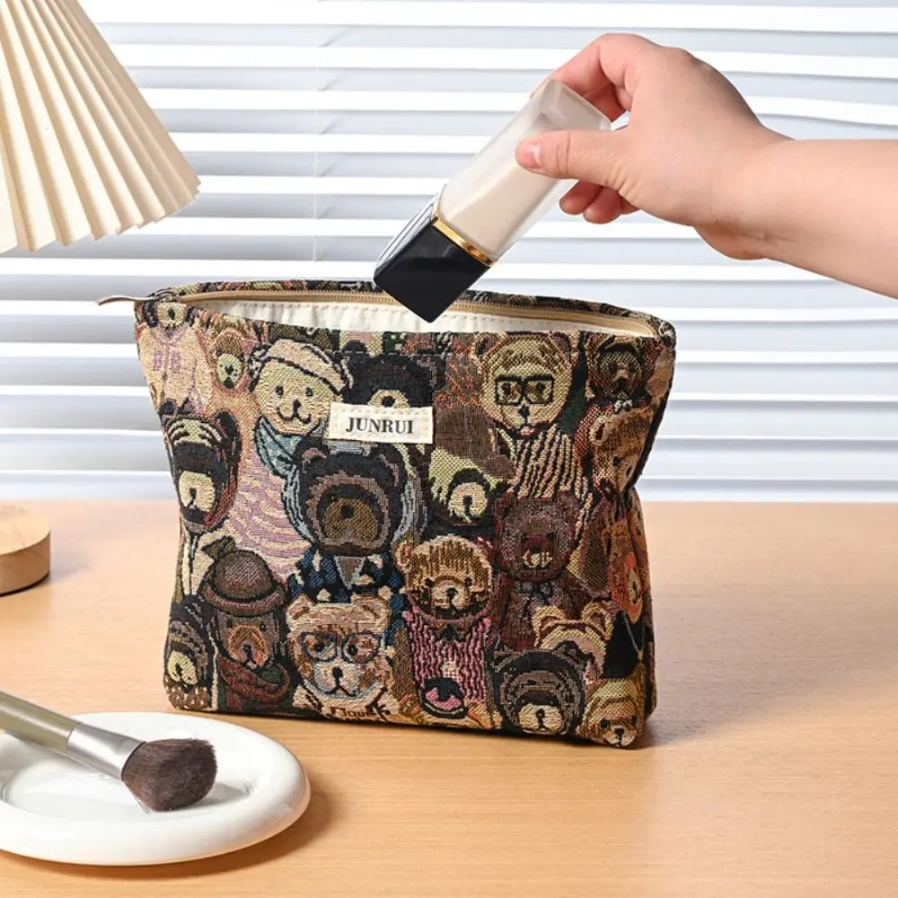

Милая женская косметичка Kawaii с рисунком медведя, парусиновая косметичка с героями мультфильмов, высококачественная портативная сумка для хранения большой емкости