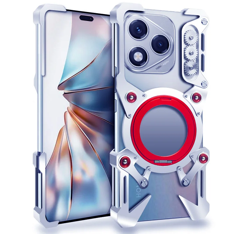 

Luxury Armor Metal Aluminum Phone Bumper For Honor 600 400 300 200 100 Pro SE Lite Cover Mechanical Purely Handmade Skull Case