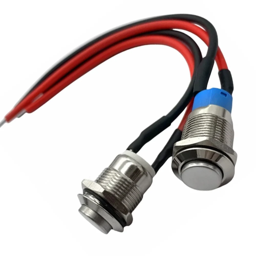 Metal button switch 12MM 2-pin waterproof flat head/high head instant self-locking with wire switch 12V widely used 5V 220V