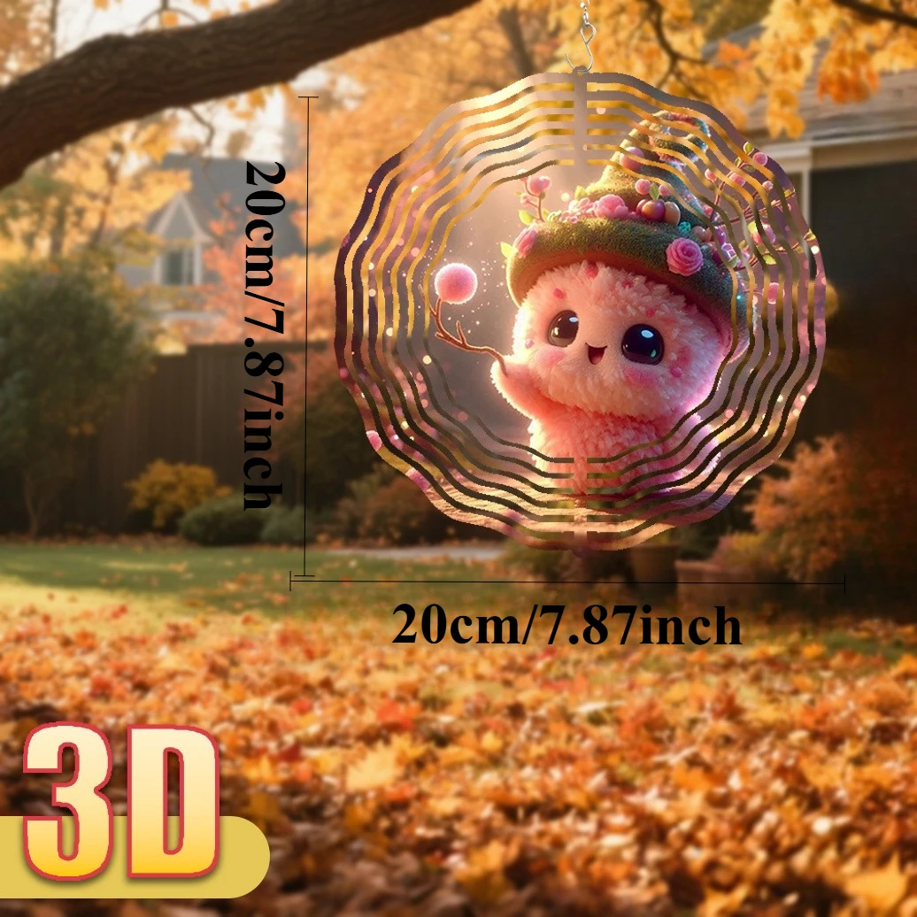 3D 1pc  Cute Fluffy Owl in Wizard Hat Surrounded by Pink Flowers And Sunlight with Rotating Hook, 360° Creative Wind Spinner