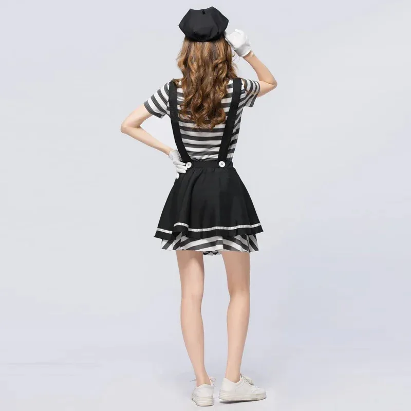 

Adult Women Mesmerizing Mime Cosplay Costume Women Sexy Funny Circus Clown Costume For Halloween Party Fancy Dress With DSDFSGHU