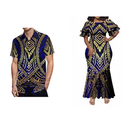 Wholesale Customized Double Layered Ruffle Sleeve Ladies Long Fishtail Mermaid Dress Polynesian Dress Plus Size Womens Clothing