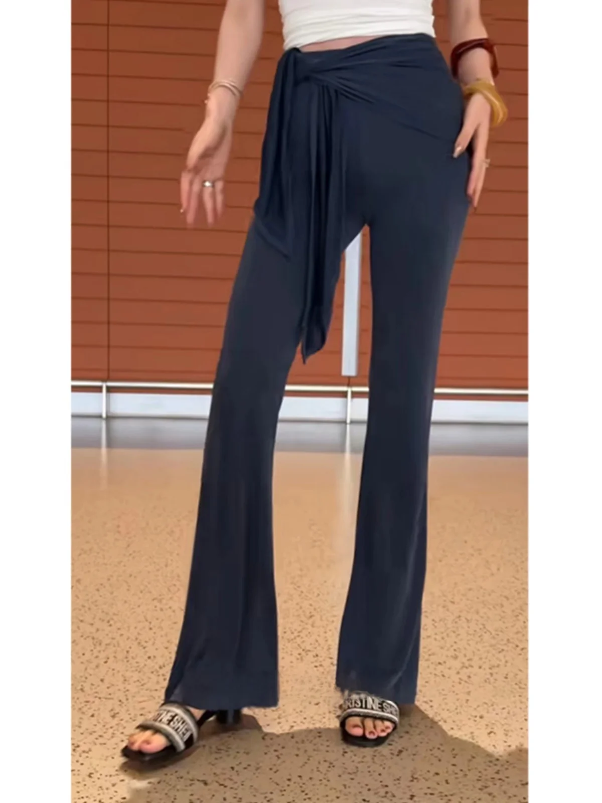 

Blue Yoga Pants Fitn Sports Loose High Waist Slimming Casual Flared Pants Summer ex Elastic Bandage Face Mask