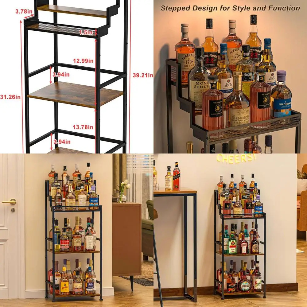 

Corner Floor Standing Trapezoidal Bar Cabinet with Large Capacity for Whiskey and Wine Storage in Living Room