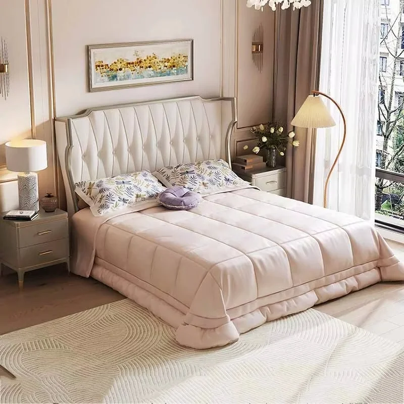 Cheap Frame Double Bed European Designer Style Sleeping Twin Double Bed Bedroom Luxury Floor Letto Matrimoniale Nordic Furniture