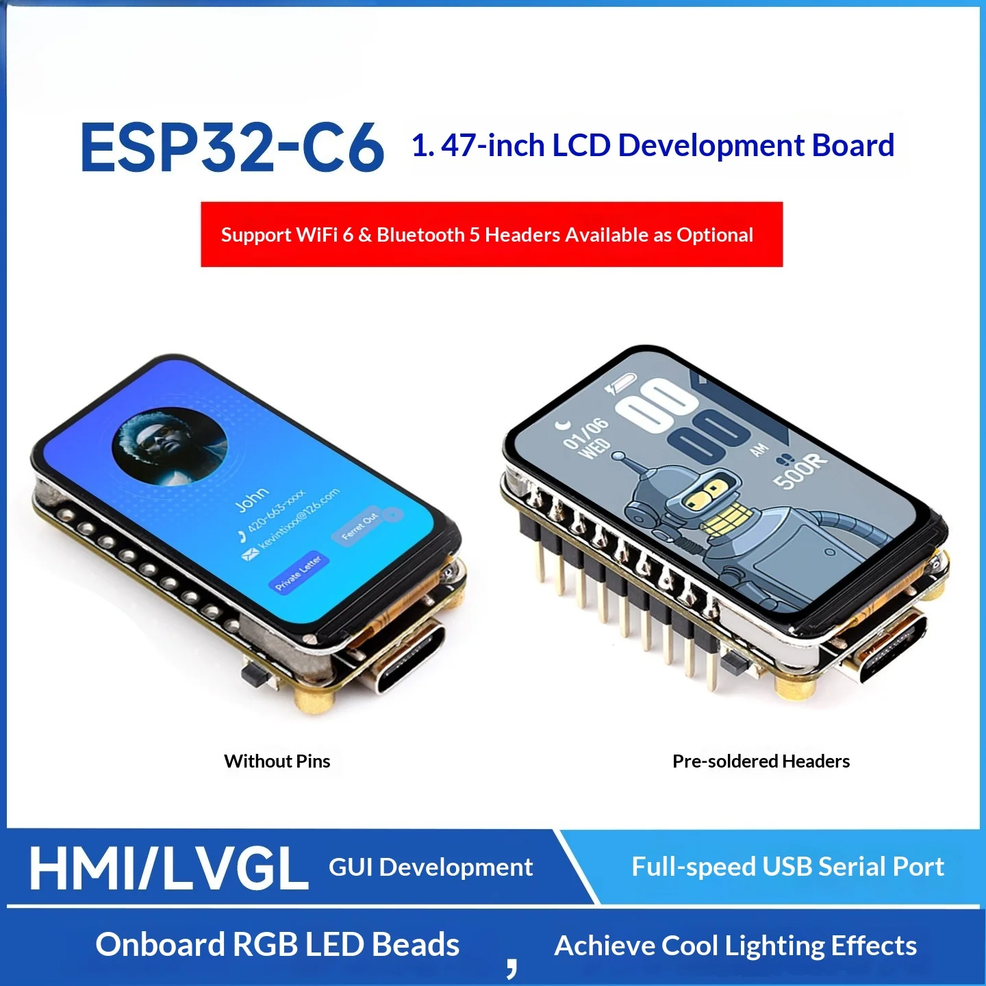 Esp32-c6 1.47inch Lcd Screen Development Board Wifi 6/bluetooth 5 Onboard Rgb Colorful Lamp Beads