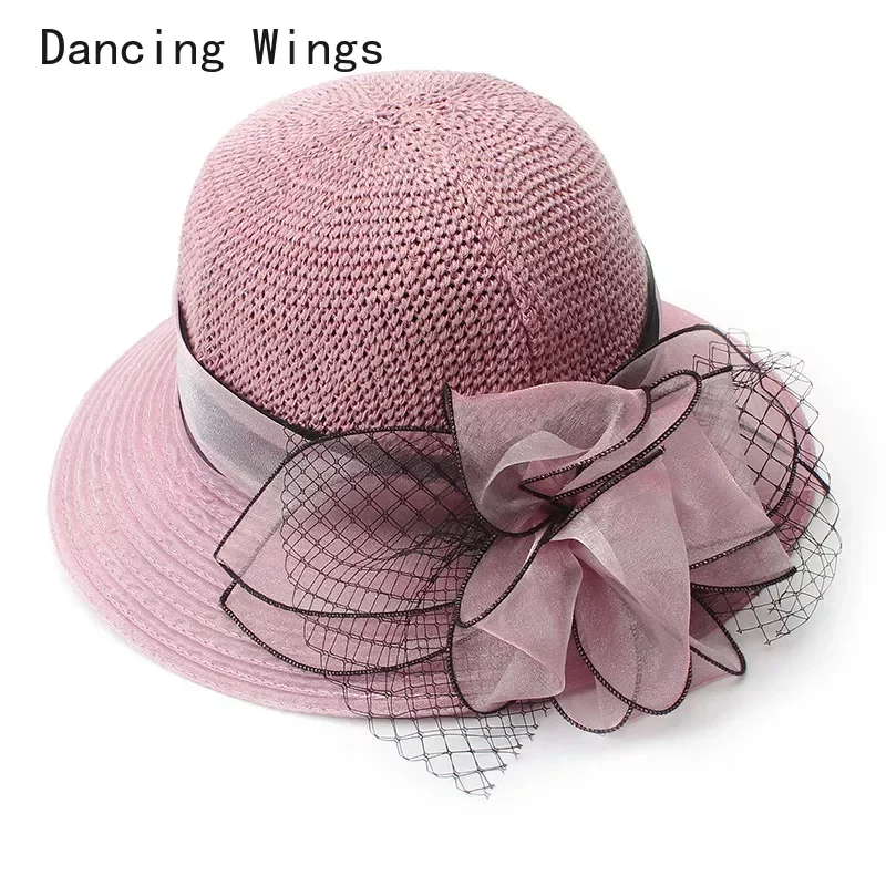 

2024 Summer New Organza Flower Breathable Basin Hat Sun Protection Sunscreen Hat for Women Beach Hat Flanging Cap