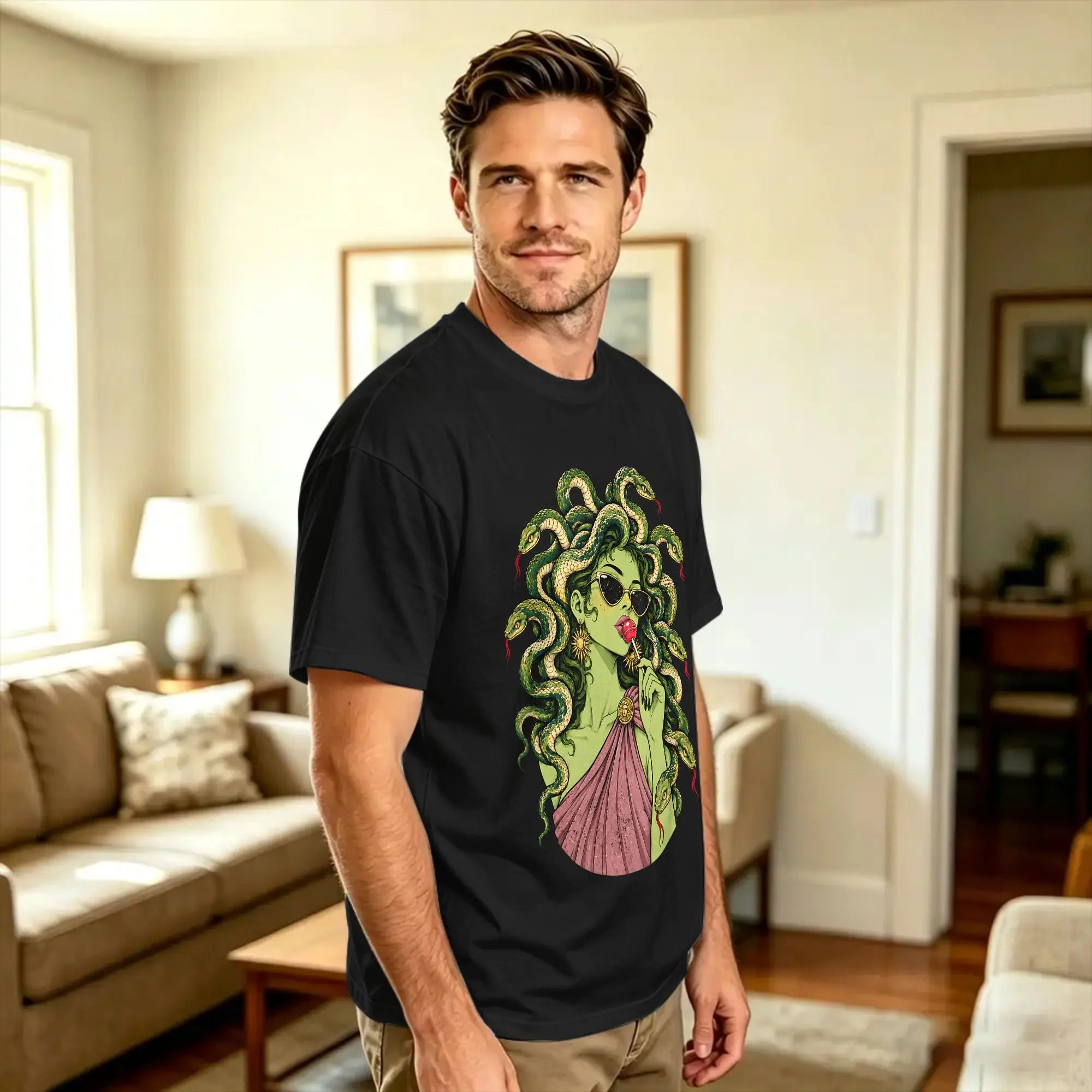 Medusa Lollipop Sunglasses Snake Vintage Greek Mythology T-Shirt Summer  100% Cotton T Shirts For Mens Pattern Tee Shirt Short